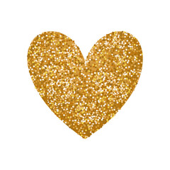 Vector pile of glitter in gold color with heart shape