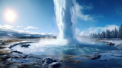 Geysir or sometimes known as The Great Geysir which is a geyser in Golden Circle southwestern Icelan generate AI - obrazy, fototapety, plakaty