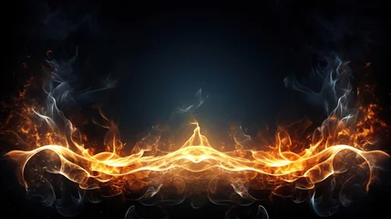 Foto op Plexiglas Defocus fire flames. Eagle silhouette Fire embers particles over black background. Fire sparks background. © Zie