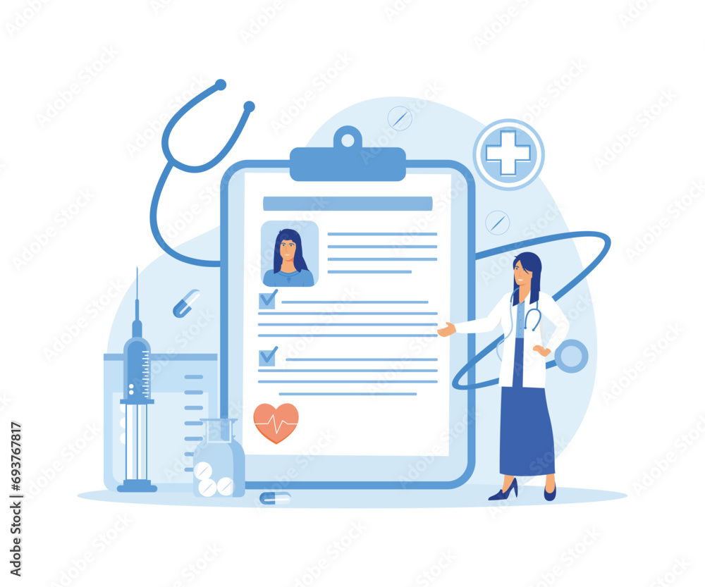 Poster abstract tablet with patient health status and history file. e-health system for data and informatio