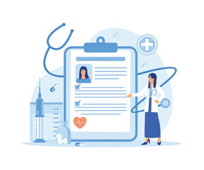 Abstract tablet with patient health status and history file. E-health system for data and information collection. flat vector modern illustration © Alwie99d