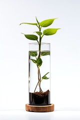 Fototapeta na wymiar a single aqua culture plant in a test tube wooden