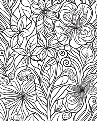 Doodle floral drawing. Art therapy coloring page.
