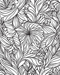 Doodle floral drawing. Art therapy coloring page.
