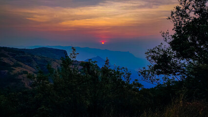 beautiful scenery of sunrise from top of the mountain 