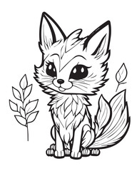 Cute Lady Fox Line Art Design