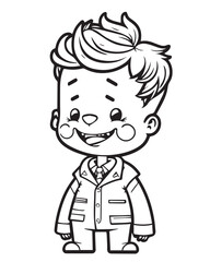Handsome Outline Coloring Page: Full Body Shot of a School Boy for Kids