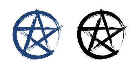 pentagram logo (blue and black) - paintbrush style - obrazy, fototapety, plakaty