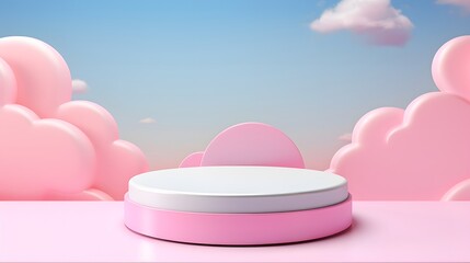 display product 3d render podium with pastel cloud sky background
