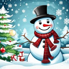 Snowman and christmas tree