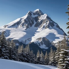 A scenic mountain peak covered in snow
