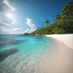The beach of a tropical island with palms