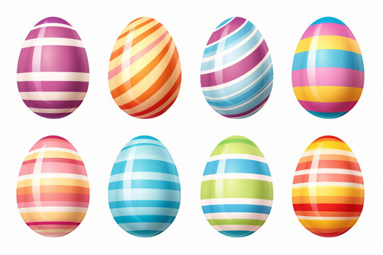 Illustrated hand painted fun stripe Easter eggs in bright rich colors