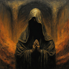 christian saint in dark forest, Generative AI