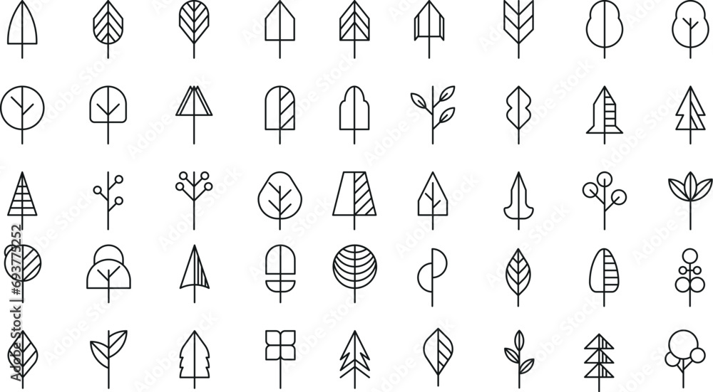 Wall mural tree lines simple minimalist icon set