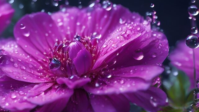 Beautiful purple daisy flower with water-drops in the petals, Beautiful nature creations, High resolution AI generated image