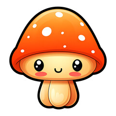 cute kawaii smiling orange color mushroom sticker clipart transparent background illustration