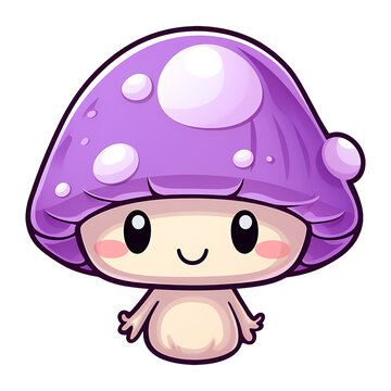 cute kawaii smiling purple mushroom sticker clipart transparent background illustration