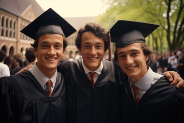 Group of three college male graduates. Generative AI.