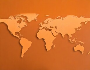 Fototapeta na wymiar World map on orange background.