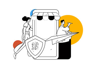 Holiday shopping people doing e-commerce online shopping flat vector concept operation hand drawn illustration
