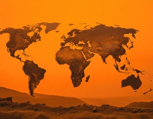 World map on orange background.