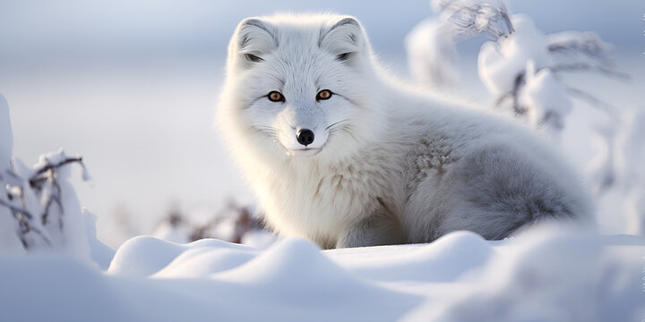 Arctic fox with sly look and beautiful fur pattern on snow Majestic Arctic Fox Sly Gaze and Stunning Fur on Snow  