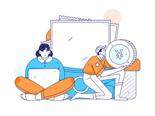 Holiday shopping people doing e-commerce online shopping flat vector concept operation hand drawn illustration
