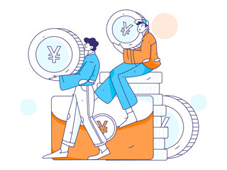 Holiday shopping people doing e-commerce online shopping flat vector concept operation hand drawn illustration
