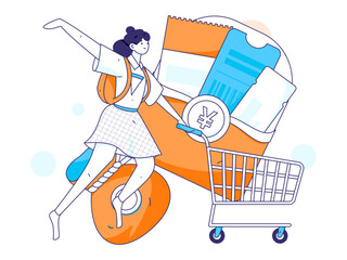 Holiday shopping people doing e-commerce online shopping flat vector concept operation hand drawn illustration
