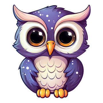 cute owl with big eyes sticker clipart transparent background illustration