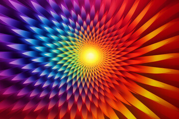 Optical illusion illustration of whirling motion created by brightly dynamic-colored spiraling spiky sharp edged square moire pattern - obrazy, fototapety, plakaty