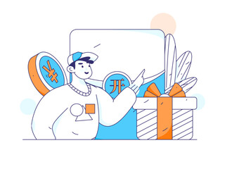 Holiday shopping people doing e-commerce online shopping flat vector concept operation hand drawn illustration
