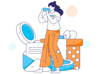 Holiday shopping people doing e-commerce online shopping flat vector concept operation hand drawn illustration
