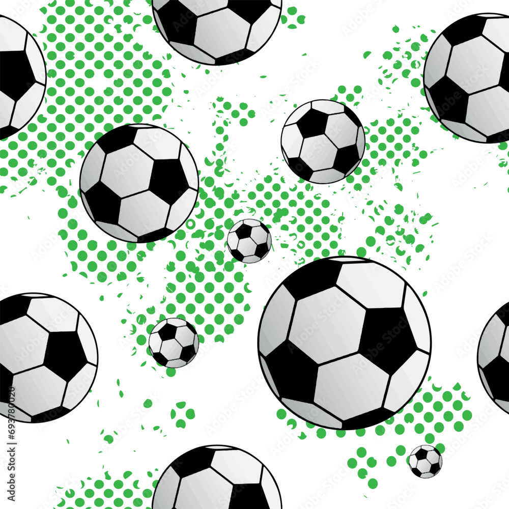 Wall mural pattern with soccer balls.