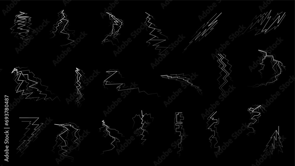 Poster set black outline simple line abstract collection lightning thunderstorm abackground light and shine