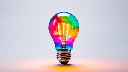 a multicolored light bulb, showcasing a beautiful blend of vibrant hues and shades, isolated against a clean white backdrop for a colorful display.