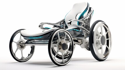 a sporty wheelchair, highlighting its aerodynamic design and lightweight build, perfectly isolated...