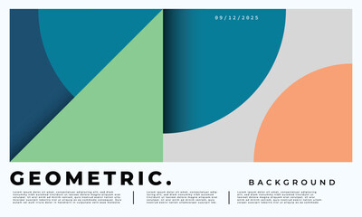 Colorful and minimalist geometric poster design. Modern polygon background template copy space. Geometrical layer backdrop design for catalog, cover, magazine, banner, or presentation.