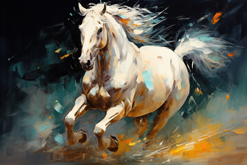Obraz na płótnie Canvas A Majestic White Horse Galloping Created With Generative AI Technology