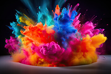 Colorful paint splashes isolated on black background.