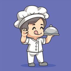 Cartoon young boy chef mascot vector illustration