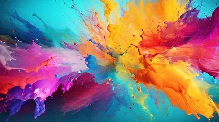 Foto op Canvas Vibrant abstract background with mixing and swirling of paint liquid. Colored floating liquid in the various colors. Paint colorful splashes background with color palette. © pijav4uk