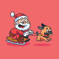 Cartoon santa claus riding sled vector illustration
