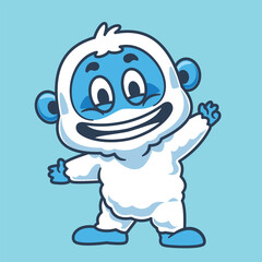 Cartoon monster yeti waving hand