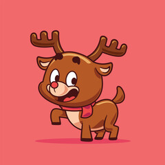 Cartoon happy reindeer winter mascot christmas