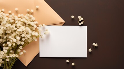 a white flowers next to a envelope