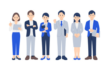 Obraz premium 働くビジネスパーソン男女の全身ポーズセット【人物ベクターイラスト素材】