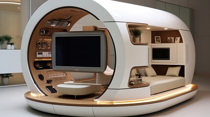 Integrate a rotating or retractable TV unit for flexible viewing from different areas of the room