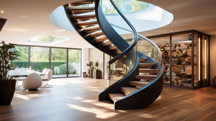 Integrate a statement staircase design such as a floating or spiral staircase - obrazy, fototapety, plakaty